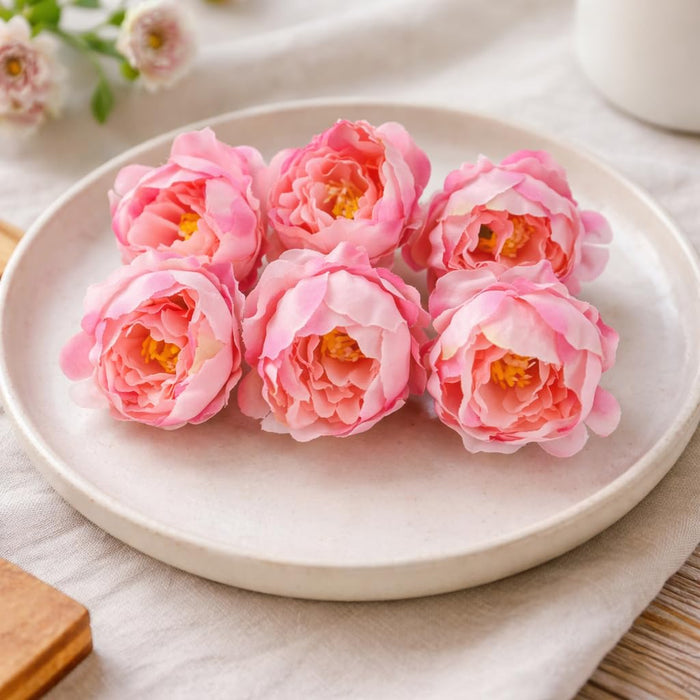 Camellia Artificial Flower Heads Rose Flowers for Home Decoration,Artificial Peony Silk Flowers, Gift, Mandir Pooja Table, Cake Decor, Bouquet Making, Backdrop, DIY Art Craft (Pack of 20)