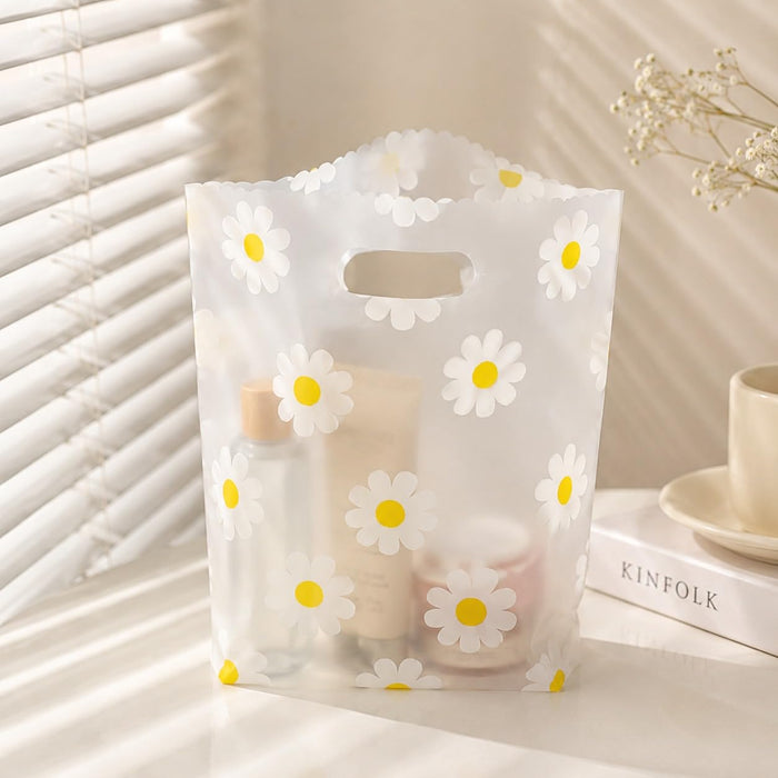 Daisy Print  Plastic Gift Bag with Handle | Transparent Carry Bag for Gifts, Hampers & Return Favours