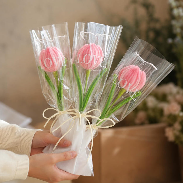 Artificial Twister (Pipe Cleaner ) Tulip Flower Bouquet | Single Wrapped Tulip Gift Set with Transparent Packing | Ready-to-Gift Flower for Valentine, Wedding & Return Gifts