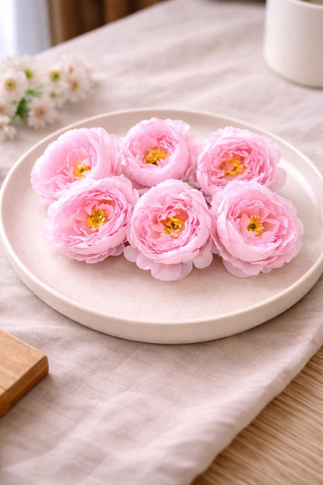 Camellia Artificial Flower Heads Rose Flowers for Home Decoration,Artificial Peony Silk Flowers, Gift, Mandir Pooja Table, Cake Decor, Bouquet Making, Backdrop, DIY Art Craft (Pack of 20)