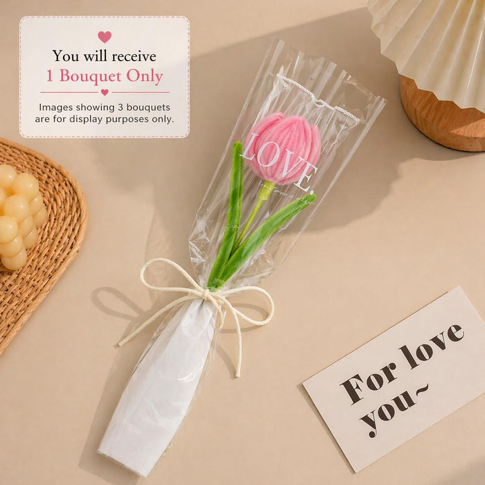 Artificial Twister (Pipe Cleaner ) Tulip Flower Bouquet | Single Wrapped Tulip Gift Set with Transparent Packing | Ready-to-Gift Flower for Valentine, Wedding & Return Gifts