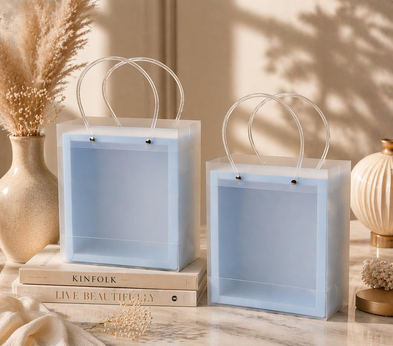 Foldable Transparent Gift Hamper Box with Handle | Reusable PVC Carry Bag for Gifting, Wedding Hampers & Packaging (Red, White, Sky Blue, Orange)