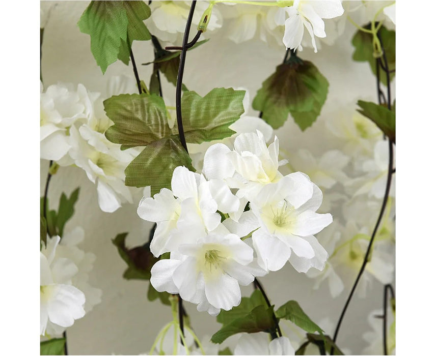 Artificial Cherry Blossom Rattan Flowers(White) Wall Hanging Decorative Vine String Lines Items for Diwali Decoration, Backdrop for Pooja Room, Home Decor (230 cm)
