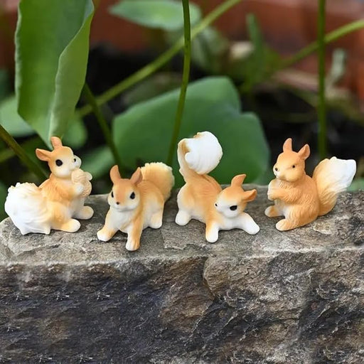 4 Pcs Cute Squirrel Miniature Set | Resin Animal Figurines for Home Decor, Fairy Garden, Table, Car Dashboard, Office Desk |Collectible Showpieces & Gift for Kids & Animal Lovers