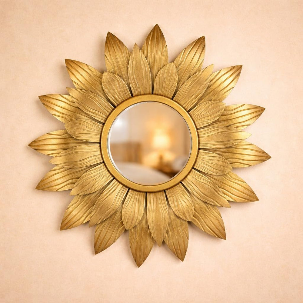 Sunflower Design Wall Mirror Hanging Sunflower Shape Design Round Frame For Home Decor,Hanging In Bedroom,Living Room With Hook For Hanging On Walls For Home Decorations (Framed) (Brown,Pack Of 1)