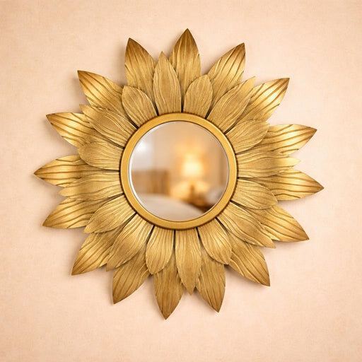 Sunflower Design Wall Mirror Hanging Sunflower Shape Design Round Frame For Home Decor,Hanging In Bedroom,Living Room With Hook For Hanging On Walls For Home Decorations (Framed) (Brown,Pack Of 1)