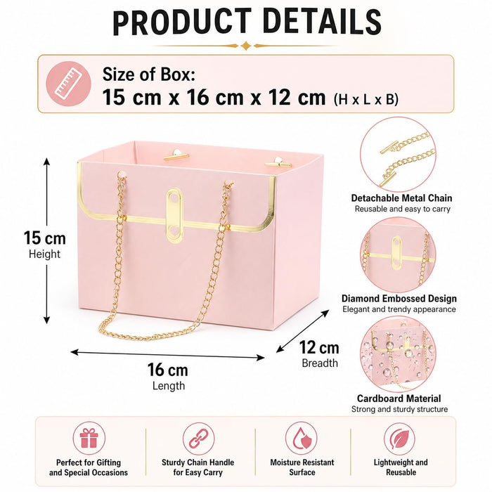 Luxury Chain Handle Gift Bag | Premium Wedding Return Gift Bag | Foldable Paper Gift Bag for Hampers & Gifting (Black, Red, Pink, White)