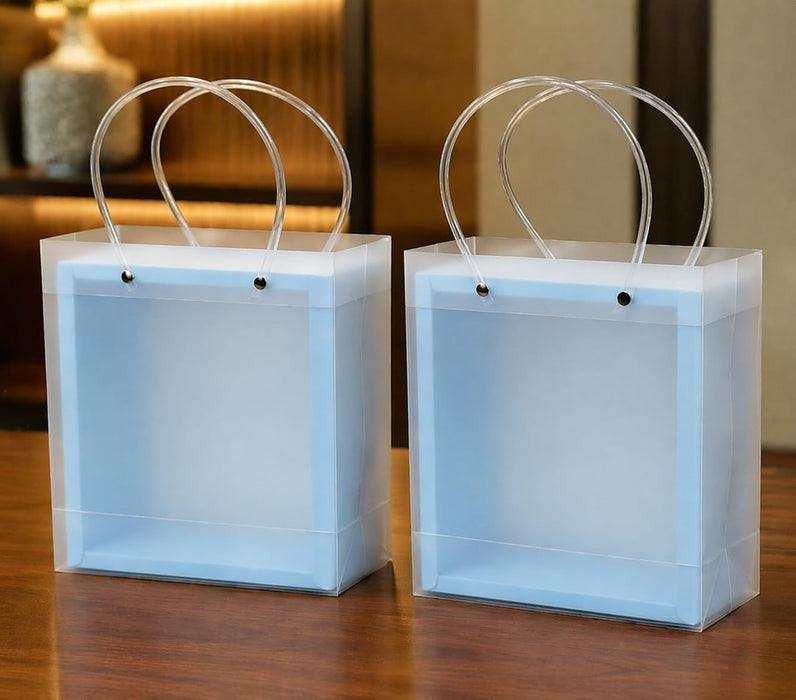 Foldable Transparent Gift Hamper Box with Handle | Reusable PVC Carry Bag for Gifting, Wedding Hampers & Packaging (Red, White, Sky Blue, Orange)
