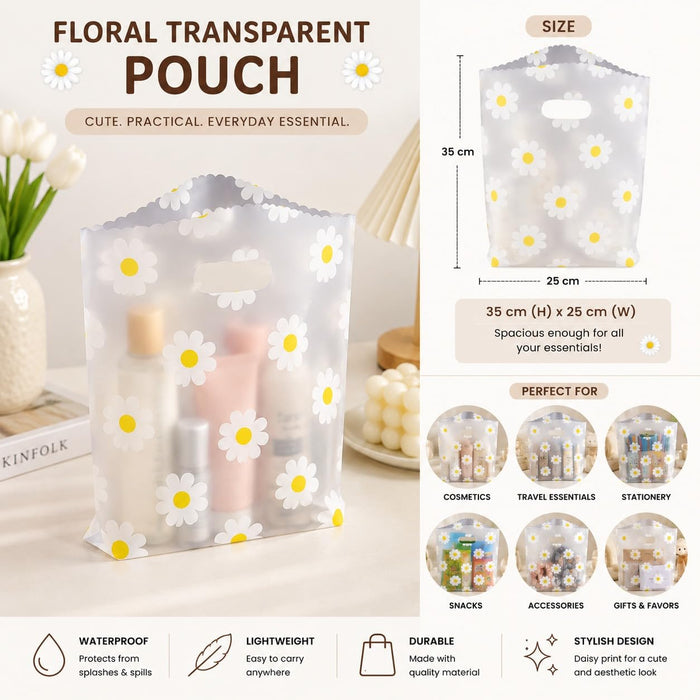 Daisy Print  Plastic Gift Bag with Handle | Transparent Carry Bag for Gifts, Hampers & Return Favours