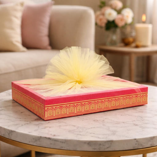 Decorative Folding Paper Box Net Rectangle Cardboard Box with Net DIY Tray for Gift Hamper, Gifting (Cardboard Folding Paper Box),Room Hamper,Wedding Hamper (Dark Pink)