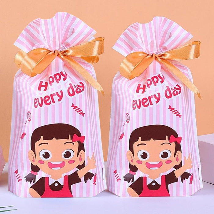 Cartoon Gift pouch/Potli with Ribbon | Cute Pink & Blue Candy Wrapper for Birthday Return Gifts, Kids Party Favors, Small Treat Bags, Goodie Bags, Specially For Baby Shower Gifting ,Return Gift,Potili Pouch (Happy Every Day Design)