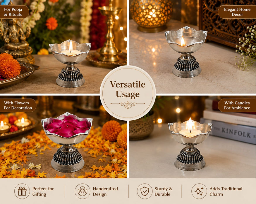 4 Pcs Metal Lotus Diya Urli  | Traditional Decorative Oil Lamp for Pooja, Home & Festive Décor | 2.5 Inch Width × 2 Inch Height