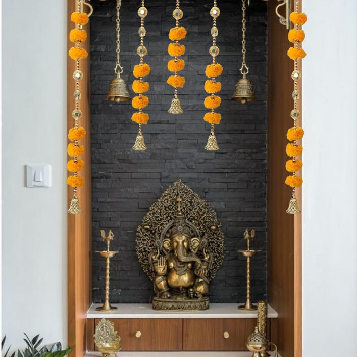 Artificial Galgota/Marigold Garland Line for Decoration | Handmade Genda Phool Toran for Home, Pooja, Wedding, Festival, Door Hanging, Mandir & Ceremony Décor (33 Inch, Yellow)
