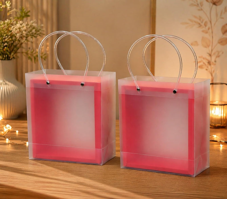 Foldable Transparent Gift Hamper Box with Handle | Reusable PVC Carry Bag for Gifting, Wedding Hampers & Packaging (Red, White, Sky Blue, Orange)