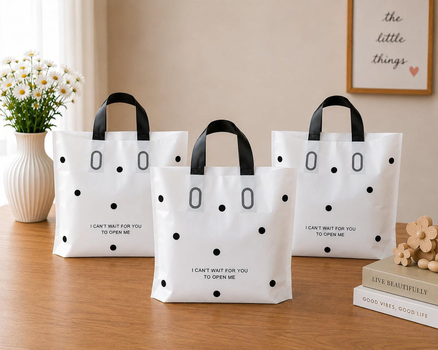 Polka Dot Plastic Frosted Gift Bag – Reusable Carry Bag for Gifts, Hampers & Return Favors