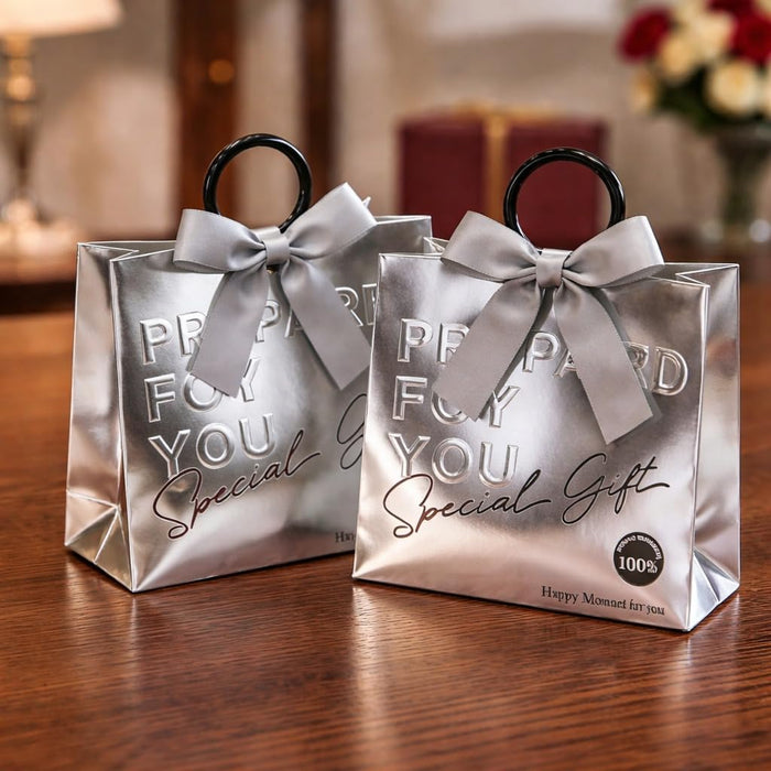 Luxury chocolate box with Ring Handle | Engagement Return Gift Box | European Style Silver Card Gift Bag for Wedding Favors & Souvenirs