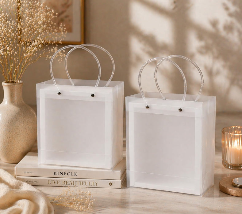 Foldable Transparent Gift Hamper Box with Handle | Reusable PVC Carry Bag for Gifting, Wedding Hampers & Packaging (Red, White, Sky Blue, Orange)