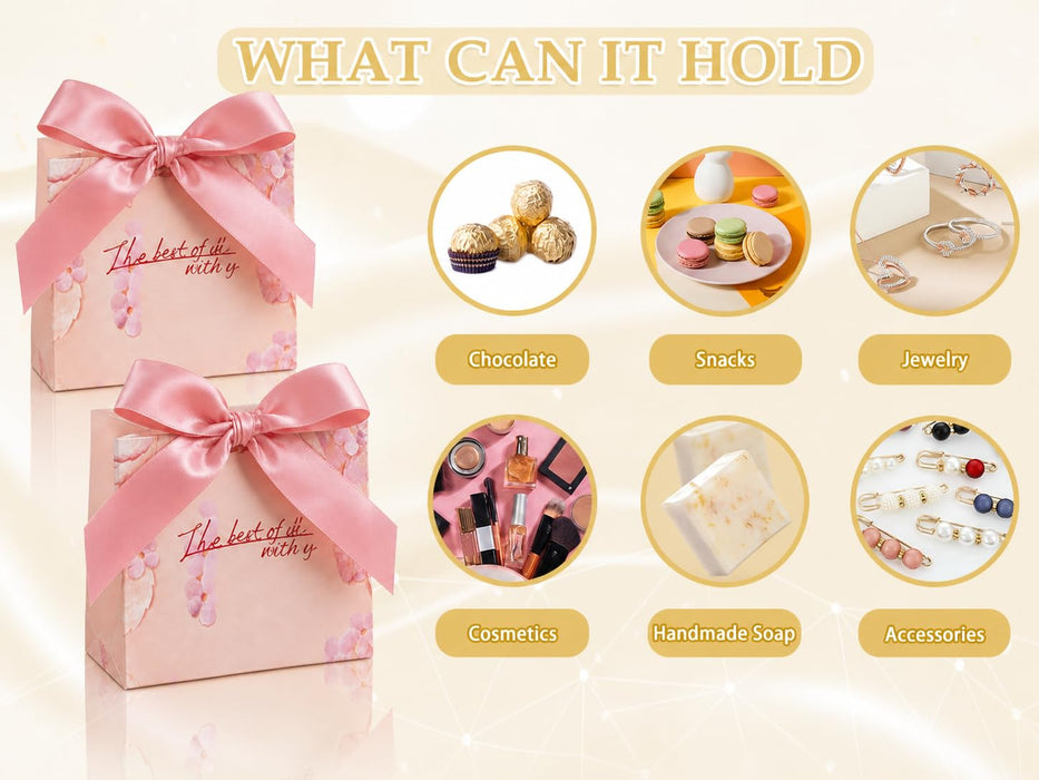 50 Pcs Floral Print Paper Gift Box for Wedding Return Gifts, Birthday Hampers, Chocolate Packaging, Dry Fruit, Jewellery, Cosmetics & Party Favour Gifting Box (Pink, Pack of 50)