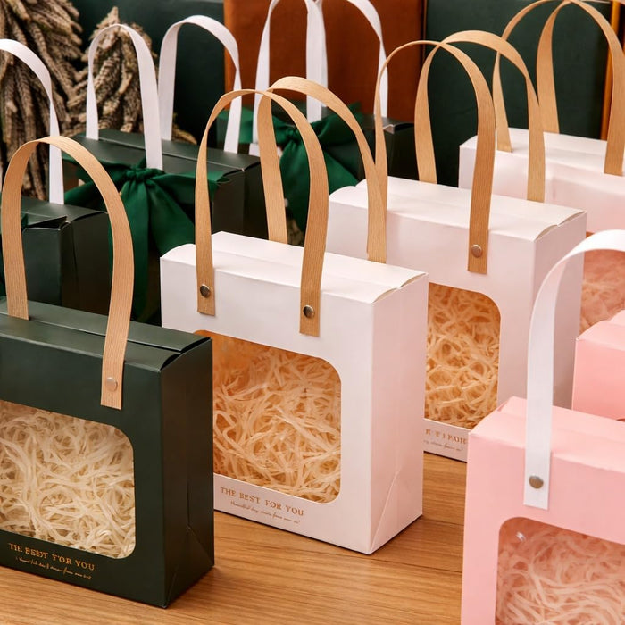 Luxury Transparent Window Gift Bag | Portable Paper Gift Bag for Birthday, Wedding, Return Gifts & Hampers | Premium Handle Bag (Medium)