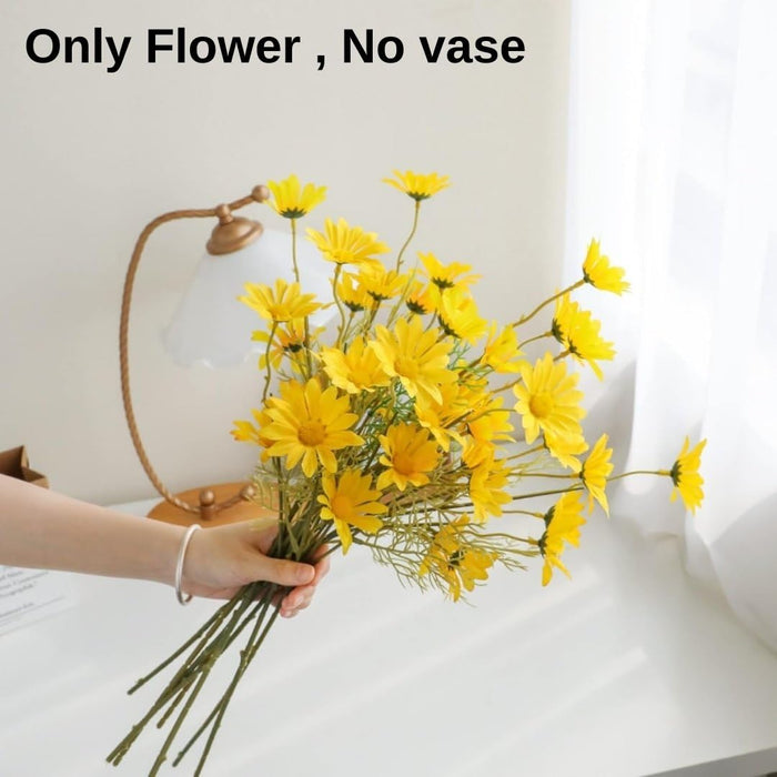 Artificial Daisy Sunflowers for Home Decor, Office, Living Room, Balcony, Wedding & Gifting | Realistic Faux Flower (Only Flower, No Vase)