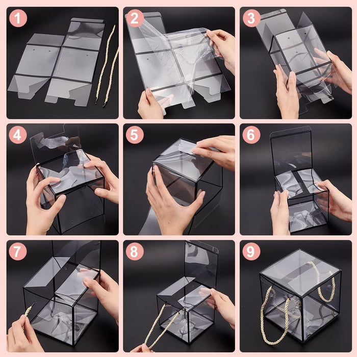 Square Shape Small Size Golden Border Trasparent Bag Goodie Bags Gift bag, gift For new year Gifting, marriage Return Gifts, Birthday, Wedding, Party, Season's Greetings (Golden)(Small)(12 x 12 x 12)cm