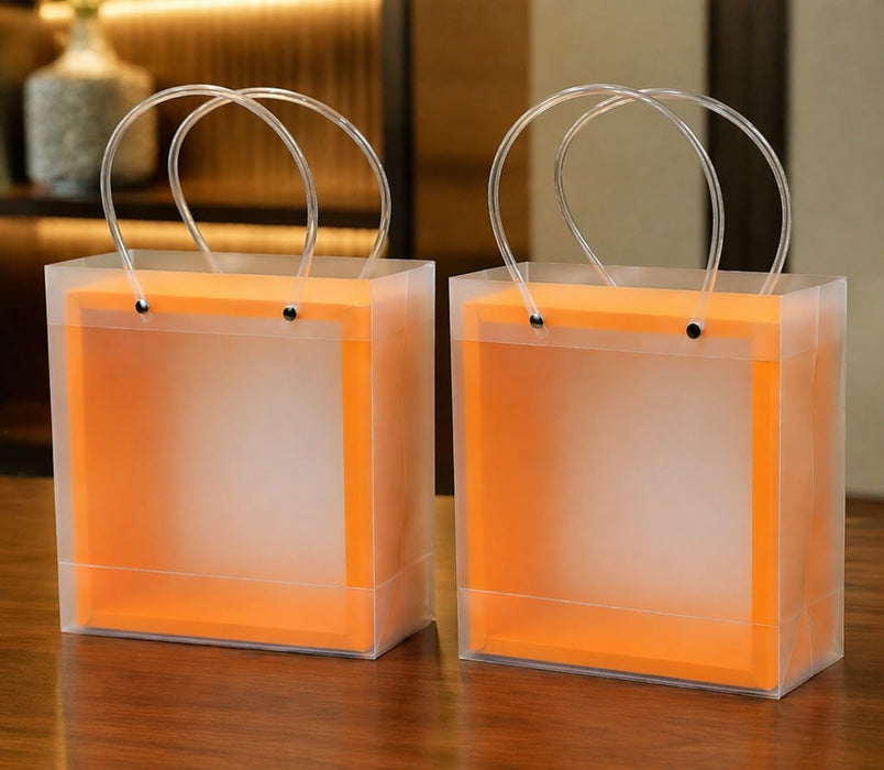 Foldable Transparent Gift Hamper Box with Handle | Reusable PVC Carry Bag for Gifting, Wedding Hampers & Packaging (Red, White, Sky Blue, Orange)