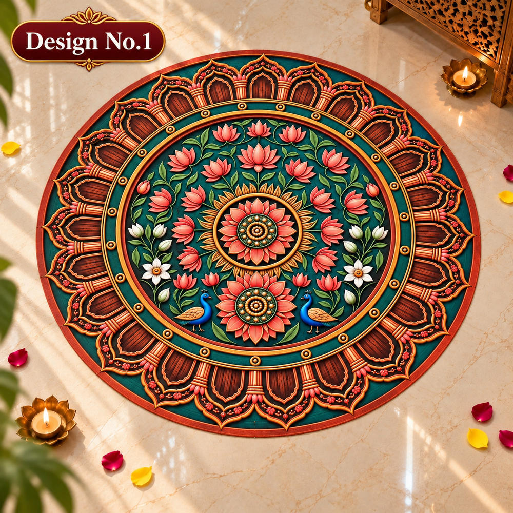 MDF 3D Rangoli | Reusable Decorative Rangoli for Diwali, Home Decor, Festive, Ganpati & Durga Puja Decoration
