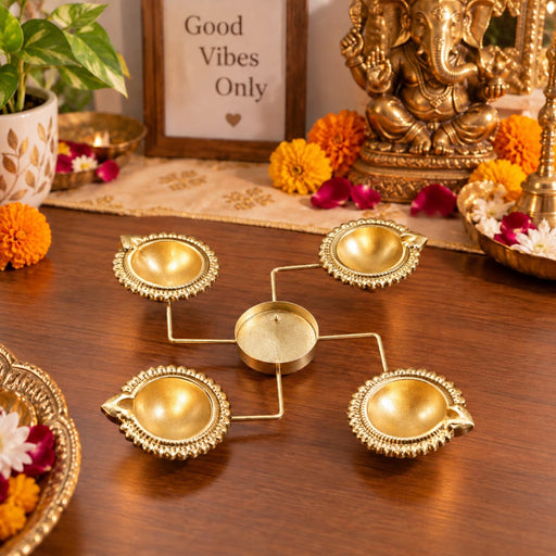 Decorative Swastic Design Gold Polish Tealight Candle Holder Stand,Candle Holder for Home Decor,Mandir Decor,Diwali Decor, Floating Flowers, Candles Diya holder, Office,Table Decor, Entrance Decoration Item(Golden)