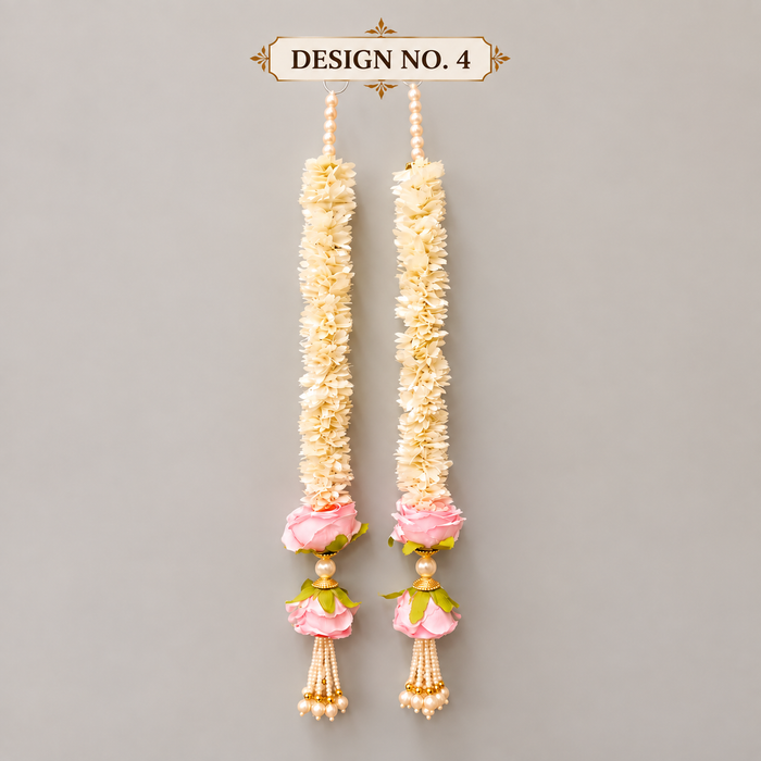 (Design No.4) Elegant White & Pink Flower Hanging for Home & Festive Decor | 24 Inch Artificial Floral Toran with Pearl Tassels | Door, Wall, Pooja & Wedding Decoration