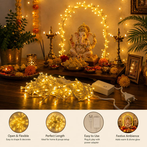 (DESIGN NO.7) 1 PCS LED Curtain Lights | Warm White Fairy String Lights for Ganpati, Diwali, Wedding, Party & Home Decoration