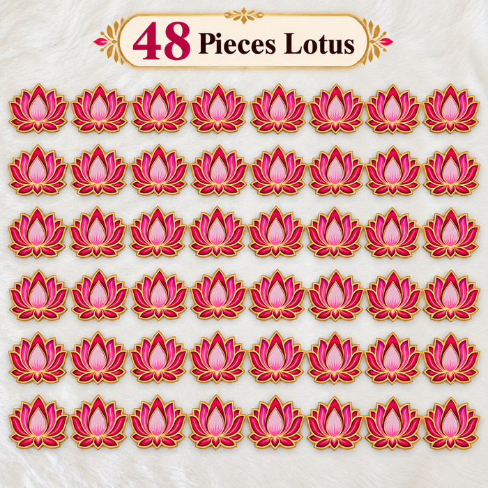 3D Look Decorative MDF Lotus Cutouts for Diwali Rangoli & Festival Decoration | Pink & Golden Lotus | 15 × 12 cm**