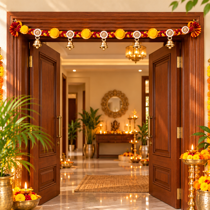 (DESIGN NO.14) 1 Pcs Traditional Handmade Door Hanging Toran with Bells | Festive Door Decor | 43 Inch
