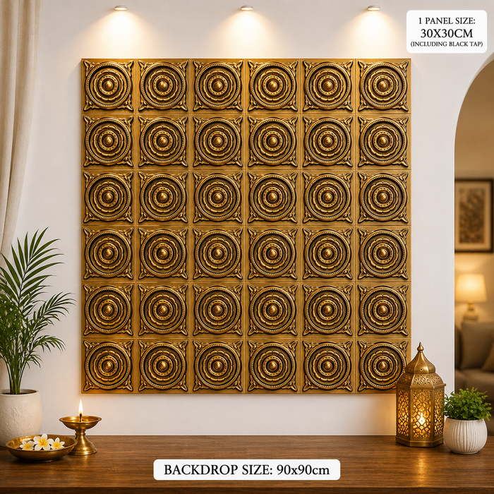 Premium Backdrop Wall Panels (9 pcs set) | 30 × 30 CM Each Panel For Ganpati , Janmashtami , Durga pooja  and Diwali  | 90 × 90 CM DIY Mandap Background | 9 Panels | 3 Designs | Includes Double-Sided Tape