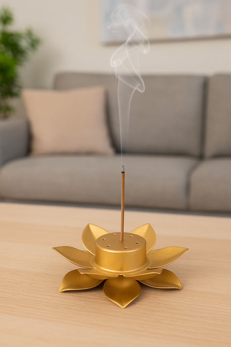 Golden Lotus Metal Agarbatti Stand – Premium Incense Stick Holder (13 cm x 3 cm)