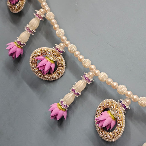 (DESIGN NO.15) 1 Pcs Elegant Pearl & Lotus Flower Door Hanging Toran | 40 Inch Traditional Entrance Decor | Festive & Wedding Decoration