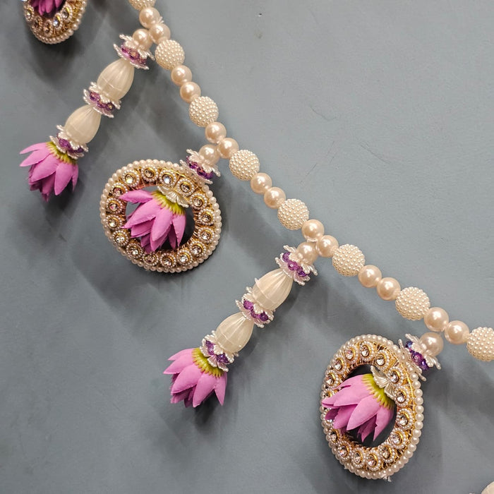 (DESIGN NO.15) 1 Pcs Elegant Pearl & Lotus Flower Door Hanging Toran | 40 Inch Traditional Entrance Decor | Festive & Wedding Decoration