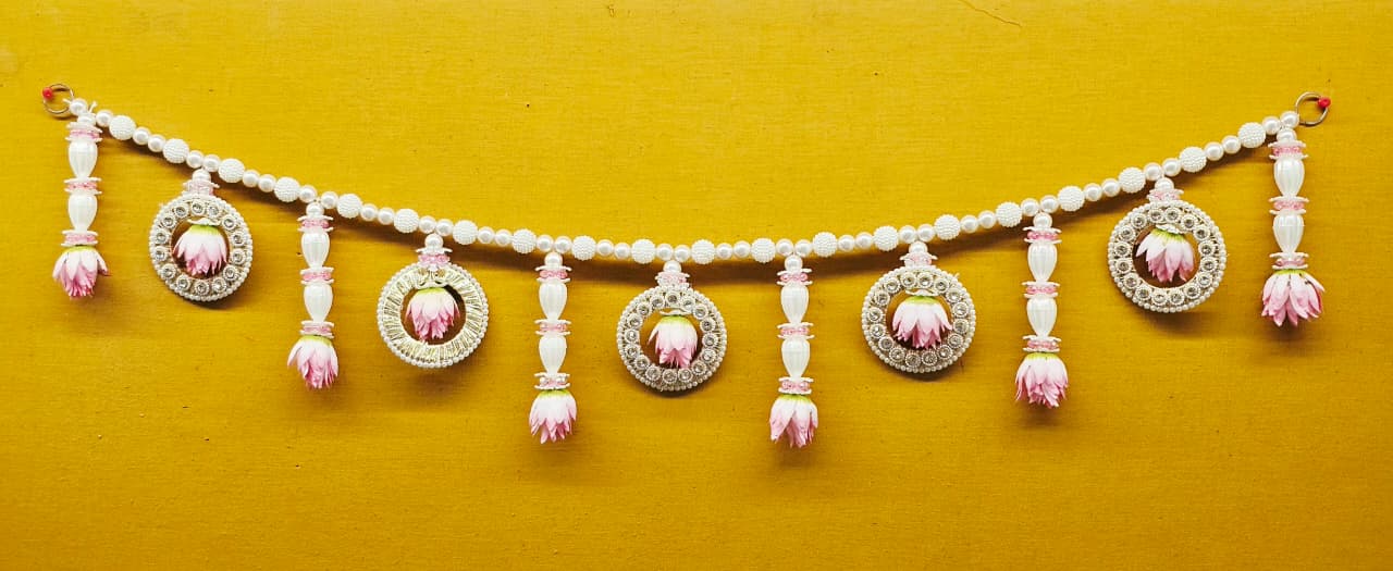 (DESIGN NO.15) 1 Pcs Elegant Pearl & Lotus Flower Door Hanging Toran | 40 Inch Traditional Entrance Decor | Festive & Wedding Decoration