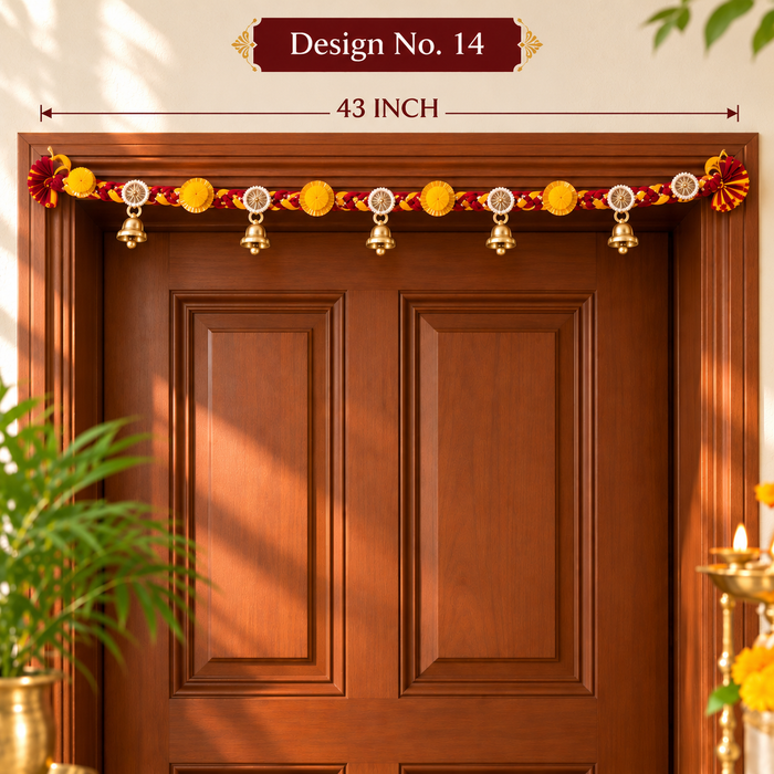 (DESIGN NO.14) 1 Pcs Traditional Handmade Door Hanging Toran with Bells | Festive Door Decor | 43 Inch