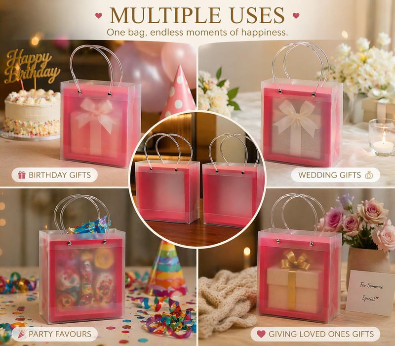 Foldable Transparent Gift Hamper Box with Handle | Reusable PVC Carry Bag for Gifting, Wedding Hampers & Packaging (Red, White, Sky Blue, Orange)