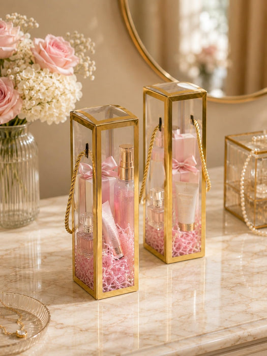 Clear Transparent Gift Box with Frame and Rope Handle for Hampers, Wedding Gifts, Return Gifts, Chocolates, Dry Fruits, Cosmetics, Baby Shower, Festive Gifting & Premium Gift Packaging (21 cm x 7 cm x 7 cm)