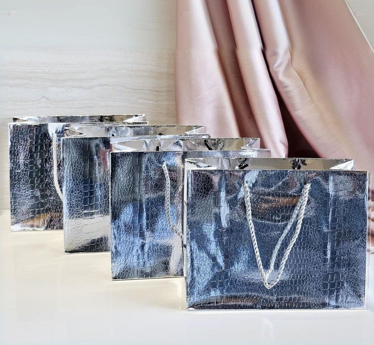 Big Size Shiny Paper Bag Gift Bags with Handle Gift Paper bag, gift For Gifting, marriage, Return Gifts, Birthday, Wedding, Party, Season's Greetings (Big, Silver)