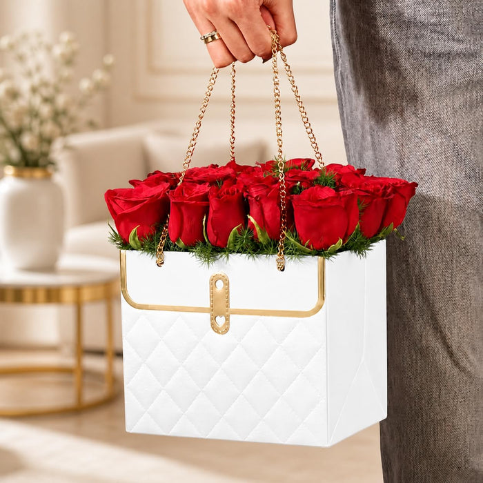 Luxury Chain Handle Gift Bag | Premium Wedding Return Gift Bag | Foldable Paper Gift Bag for Hampers & Gifting (Black, Red, Pink, White)