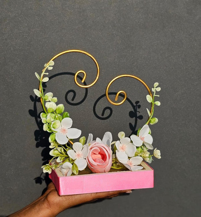 1 pcs Decorative Wedding Ring Platter with Golden Ring Stand & Floral Base | Engagement Ring Ceremony Holder Tray for Bride Groom Ring Exchange Decoration