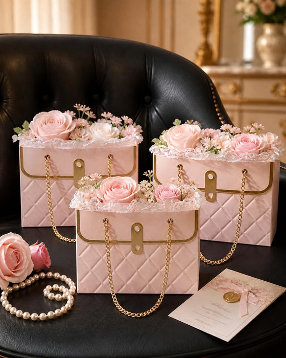 Luxury Chain Handle Gift Bag | Premium Wedding Return Gift Bag | Foldable Paper Gift Bag for Hampers & Gifting (Black, Red, Pink, White)