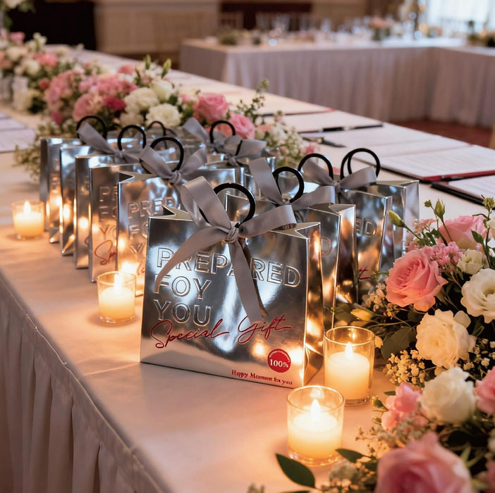 Luxury chocolate box with Ring Handle | Engagement Return Gift Box | European Style Silver Card Gift Bag for Wedding Favors & Souvenirs