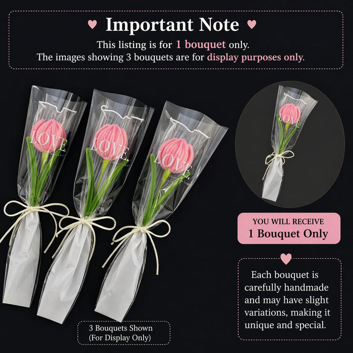 Artificial Twister (Pipe Cleaner ) Tulip Flower Bouquet | Single Wrapped Tulip Gift Set with Transparent Packing | Ready-to-Gift Flower for Valentine, Wedding & Return Gifts
