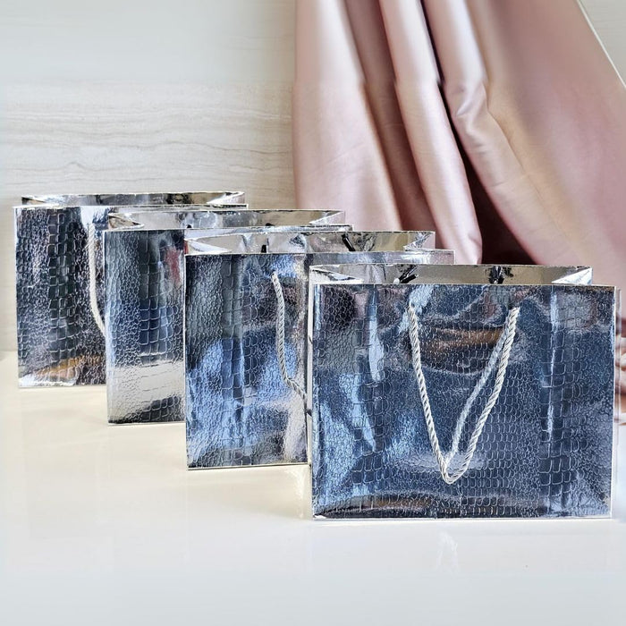 Big Size Shiny Paper Bag Gift Bags with Handle Gift Paper bag, gift For Gifting, marriage, Return Gifts, Birthday, Wedding, Party, Season's Greetings (Big, Silver)