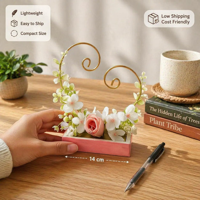 1 pcs Decorative Wedding Ring Platter with Golden Ring Stand & Floral Base | Engagement Ring Ceremony Holder Tray for Bride Groom Ring Exchange Decoration