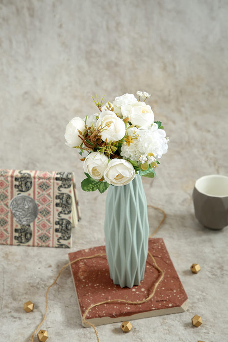 Artificial Head Rose Peony Fake Flowers Sticks Bunch decorative items for home Diwali Decor ,Room Decorations, Living Room Table Decoration Plants and Craft Items Corner ( Without Vase Pot )