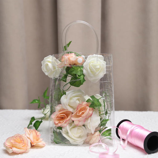 10 Pcs Large Transparent PVC Plastic Bag Goodie Bags With Handle Gift bag, Carry Bags, gift bag, gift for Gifting, Return Gifts, Birthday, Wedding, Party, Festivals, Events (Large)(34 x 23 x 11.5 cm)